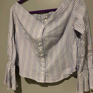 Free People Blue and White Striped Button Down Shirt